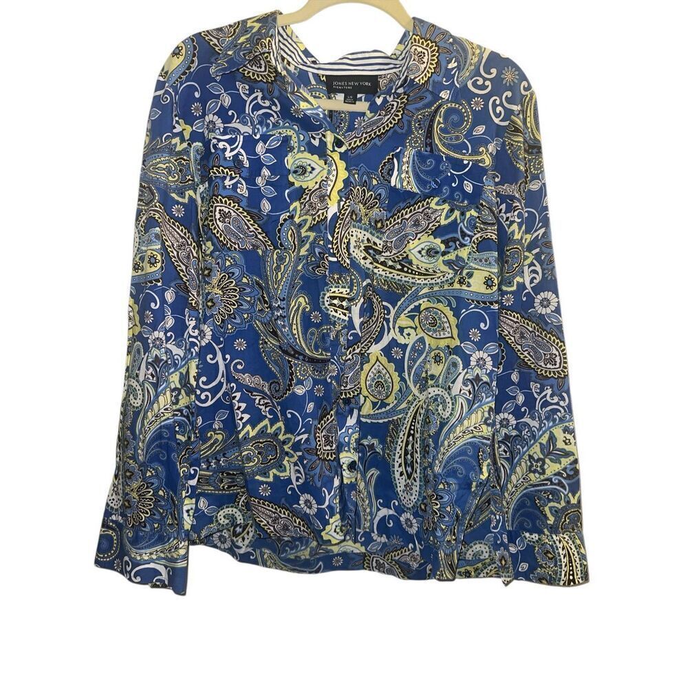 ✨Jones New York Simplified Paisley Floral Blue Utility Sz Large Blouse✨